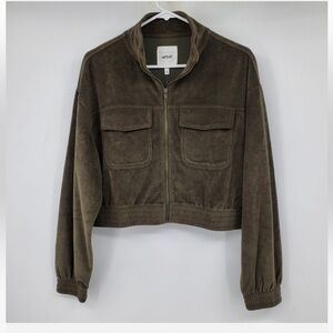 Aerie Green Utility Jacket Stand-Up Collar